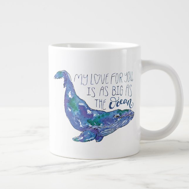 Aquarellwal - Liebe so groß wie der Ozean Jumbo-Tasse (Rechts)