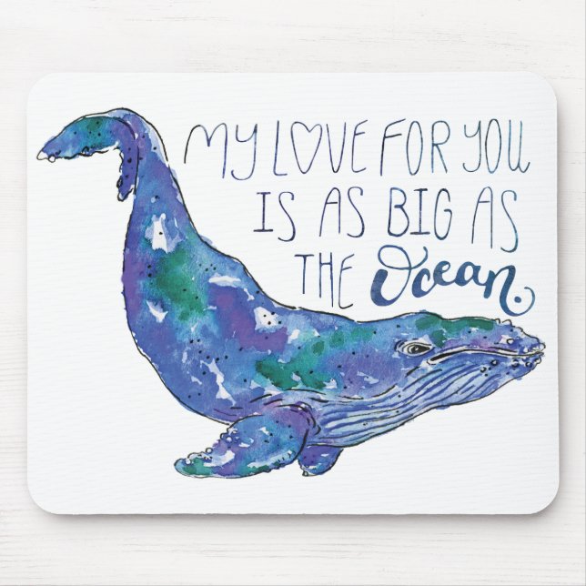 Aquarellwal - Liebe so groß wie der Ozean Mousepad (Vorne)