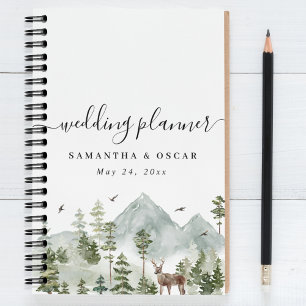 Aquarellwald Bäume und Hirsche Planer