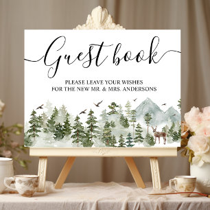 Aquarellwald Bäume und Hirsche Poster