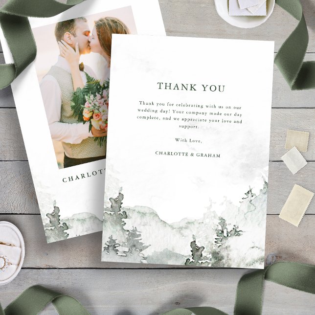 Aquarellwald Danke Karte (Green and White Simple Minimalist Watercolor Forest Thank You Card
)