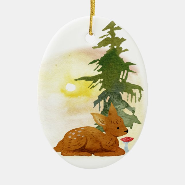 Aquarellwald Fawn Keramikornament (Vorne)