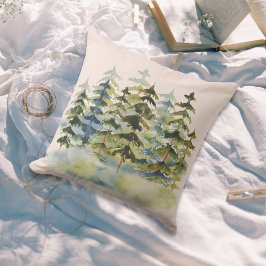 Aquarellwald Foggy Green Pine Forest Kissen