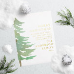 Aquarellwald Frohe Weihnachtsfeiertage Folien Feiertagspostkarte<br><div class="desc">Ein elegantes,  naturgetreues Urlaubsdesign. Teil einer Sammlung. Mit elegantem Text und schönem Aquarellwald-Design.</div>