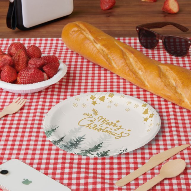 Aquarellwald Frohe Weihnachtsfeiertage Pappteller (Picknick)