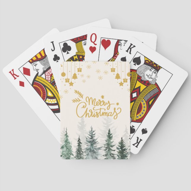 Aquarellwald Frohe Weihnachtsfeiertage Spielkarten (Rückseite)