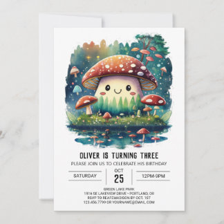 Aquarellwald Fungi Geburtstag Einladung