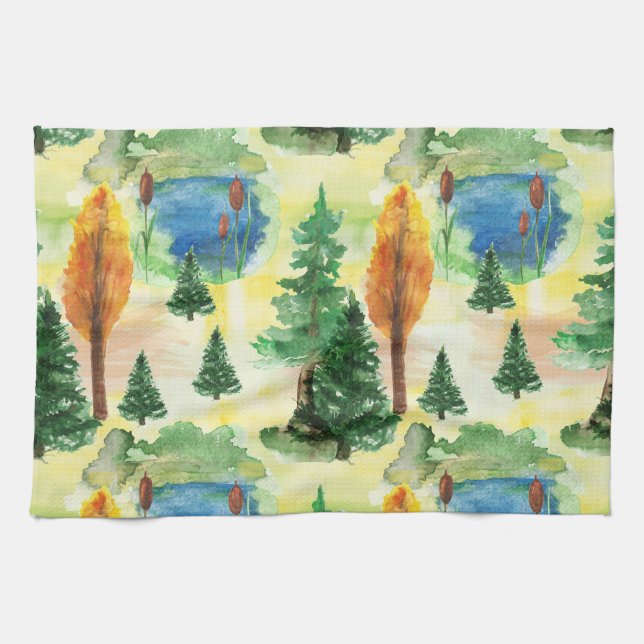Aquarellwald Geschirrtuch (Horizontal)