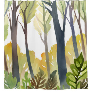 Aquarellwald Grüne Naturwaldmalerei Duschvorhang