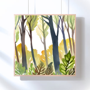 Aquarellwald Grüne Naturwaldmalerei Poster