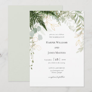 Aquarellwald Grüne und Goldhochzeit Einladung
