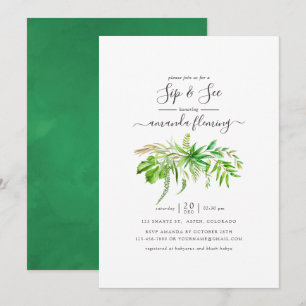 Aquarellwald Grünpflanzen Sip and See Einladung
