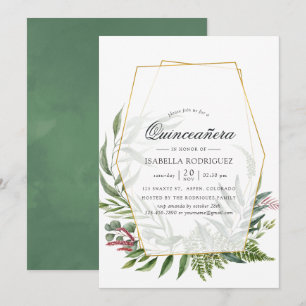 Aquarellwald Herbarium Geometrie Quinceañera Einladung