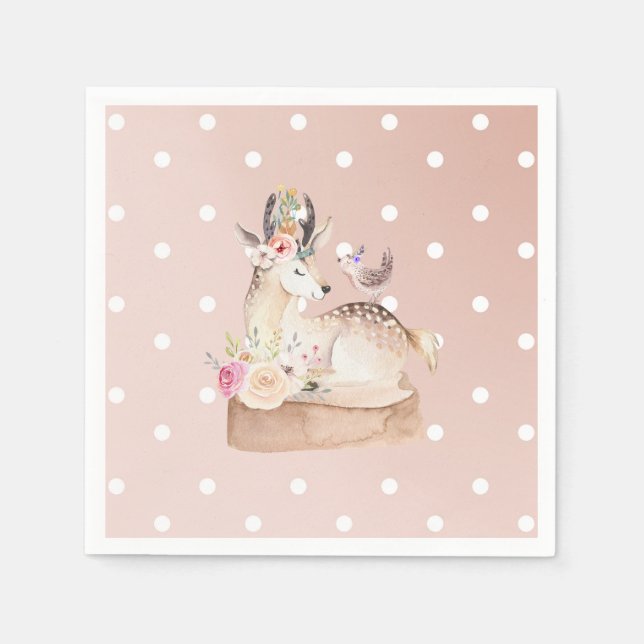 Aquarellwald Hirsch & Bird Baby Dusche Serviette (Vorderseite)