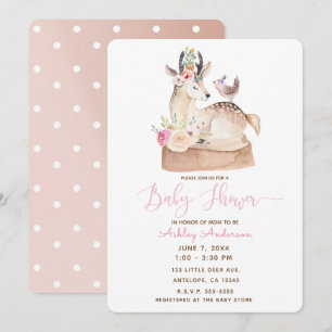 Aquarellwald Hirsch- und Vogelbaby-Dusche Einladung