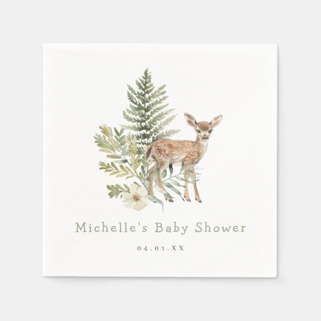 Aquarellwald Hirschdusche Serviette (Vorderseite)