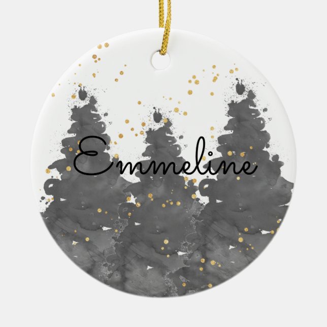 Aquarellwald Keramik Ornament (Vorne)