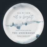 Aquarellwald Minimal blaue Weihnachtsfeiern Party Pappteller<br><div class="desc">Aquarellwald minimale personalisierte Weihnachtsfeiertagplatte Party. Elegantes winterblaues und weißes Design. Teil einer modernen,  minimalen Urlaubssammlung.</div>