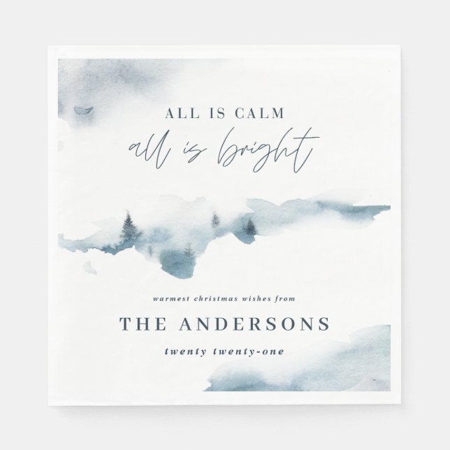 Aquarellwald Minimal blaue Weihnachtsfeiern Party Serviette (Vorderseite)