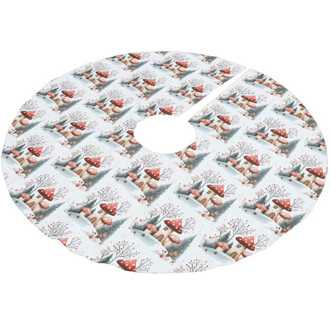 Aquarellwald-Pilze verzauberter Wald Polyester Weihnachtsbaumdecke (Schrägansicht)