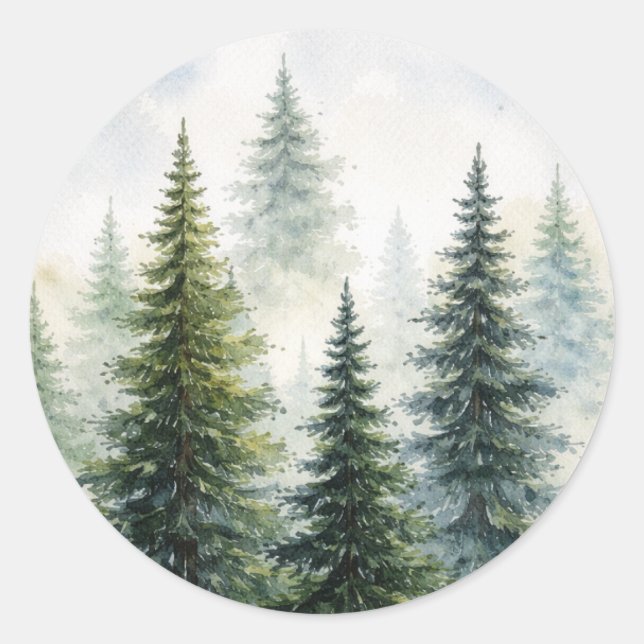 Aquarellwald Runder Aufkleber (Vorderseite)