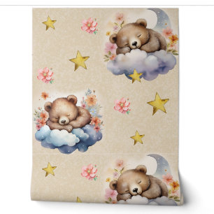 Aquarellwald Tierbärenwolken Star Floral Tapete