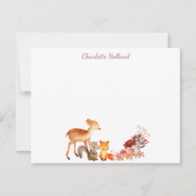 Aquarellwald Tierblumentiere Personalisiert Mitteilungskarte (Vorderseite)