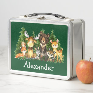 Aquarellwald Tiere Pflanzen grün Metall Brotdose