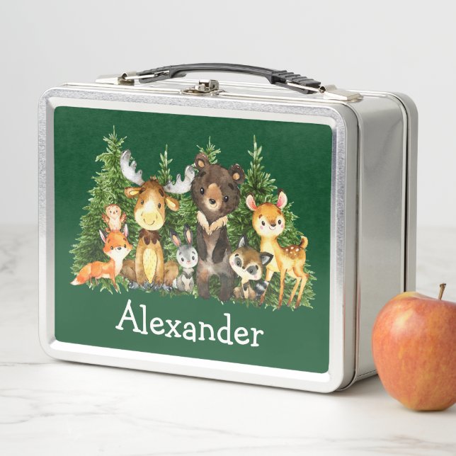 Aquarellwald Tiere Pflanzen grün Metall Brotdose (Beispiel)