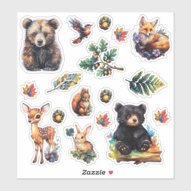 Aquarellwald Tiere Scrapbook Stationierung Aufkleber (Blatt)