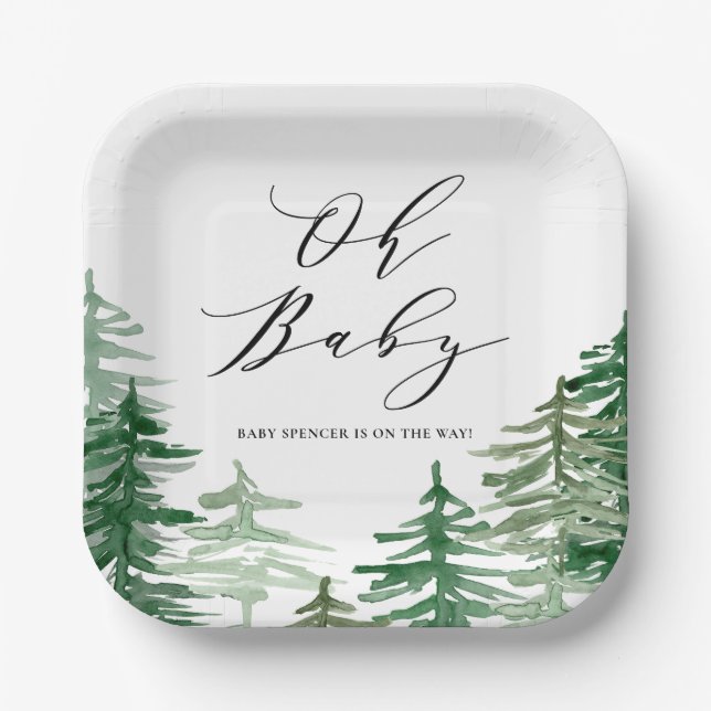 Aquarellwald Woodland Babydusche Pappteller (Vorderseite)
