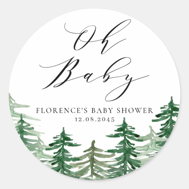 Aquarellwald Woodland Babydusche Runder Aufkleber (Vorderseite)