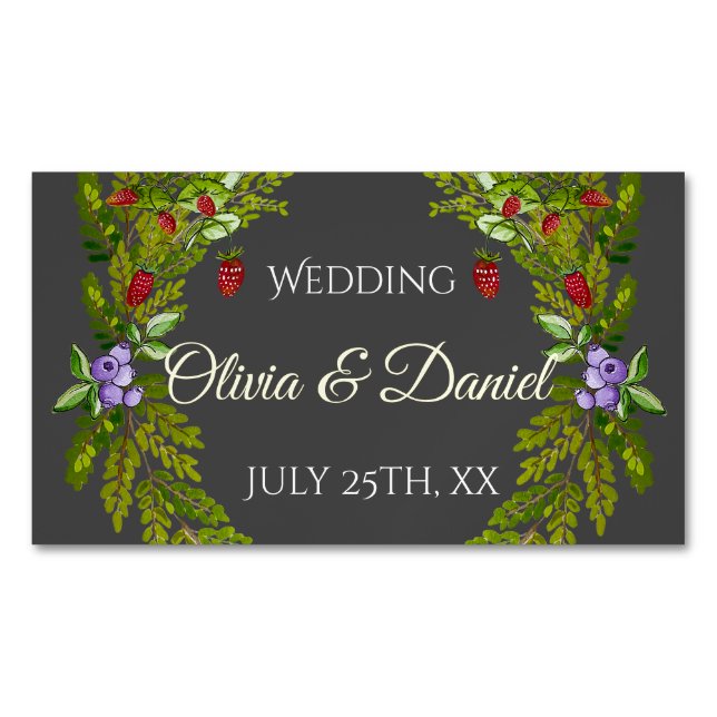Aquarellwaldbeeren und Pilze Hochzeitskrieg Magnetische Visitenkarte (Vorderseite)