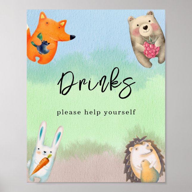 Aquarellwaldtiere - Getränke Poster (Vorne)