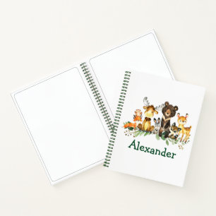 Aquarellwaldtiere Grüne Zeichnend Tiere Notizbuch