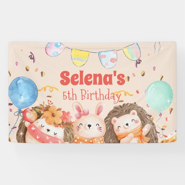 Aquarellwaldtiere Kind Geburtstag Banner (Horizontal)