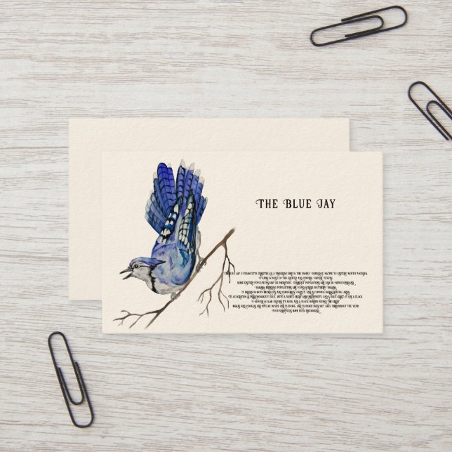 Aquarellwaldvogel Blue Jay Visitenkarte (Vorderseite/Rückseite Beispiel)