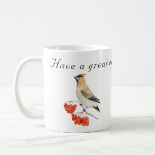 Aquarellwaldvogel wächst kaffeetasse