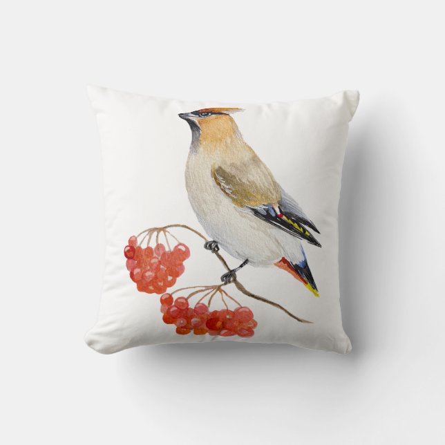 Aquarellwaldvogel wächst kissen (Vorderseite)