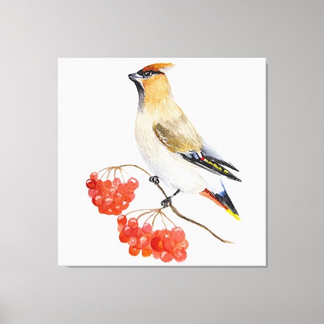 Aquarellwaldvogel wächst leinwanddruck (Vorderseite)