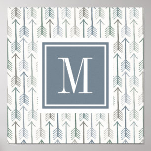 Aquarellwanderlust-Pfeil-Muster des Monogramm-  Poster