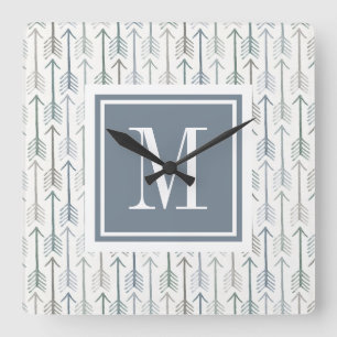 Aquarellwanderlust-Pfeil-Muster des Monogramm-  Quadratische Wanduhr