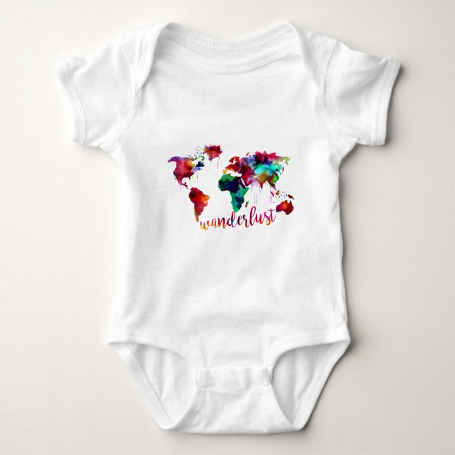 Aquarellwanderlust-Weltkarte Baby Strampler (Vorderseite)