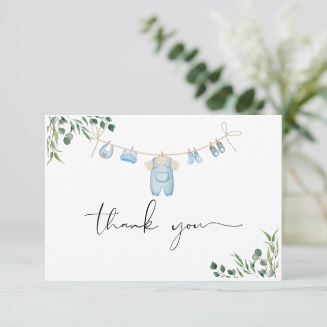 Aquarellwäsche Blue Baby Dusche Dankeskarte (Stehend Vorderseite)