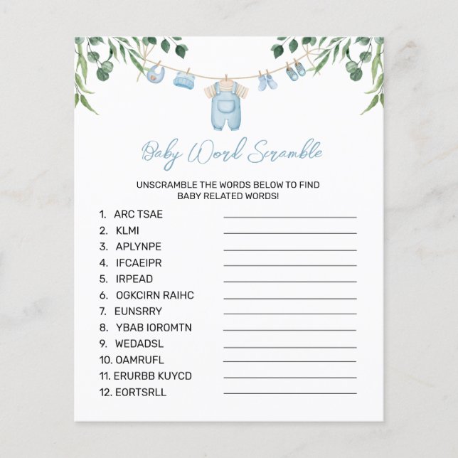 Aquarellwäsche Blue Word Scramble Game (Vorderseite)