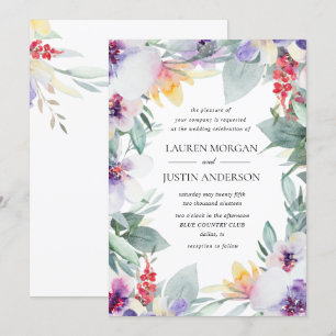 Aquarellweide Frühjahrsblumen-Hochzeitsausschreibu Einladung
