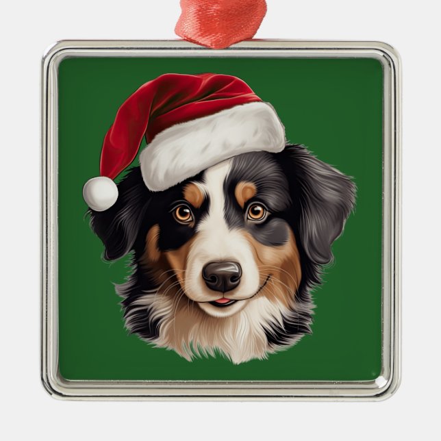 Aquarellweihnachtsweih Miniaturamerikanischer Schä Ornament Aus Metall (Vorne)