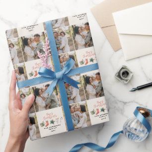 Aquarellwein Weihnachtsgebäck Multi-Foto rustikal Geschenkpapier