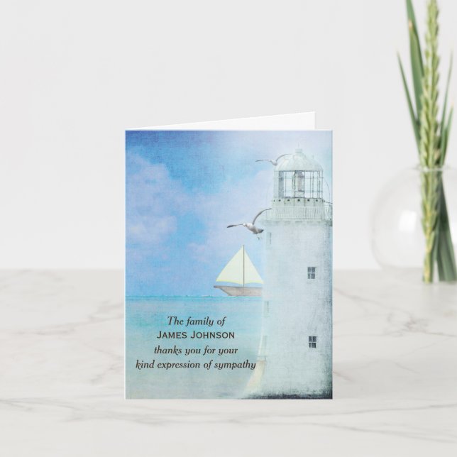 Aquarellweißes Leuchtturm für Beileid Danke Karte (Vorderseite)