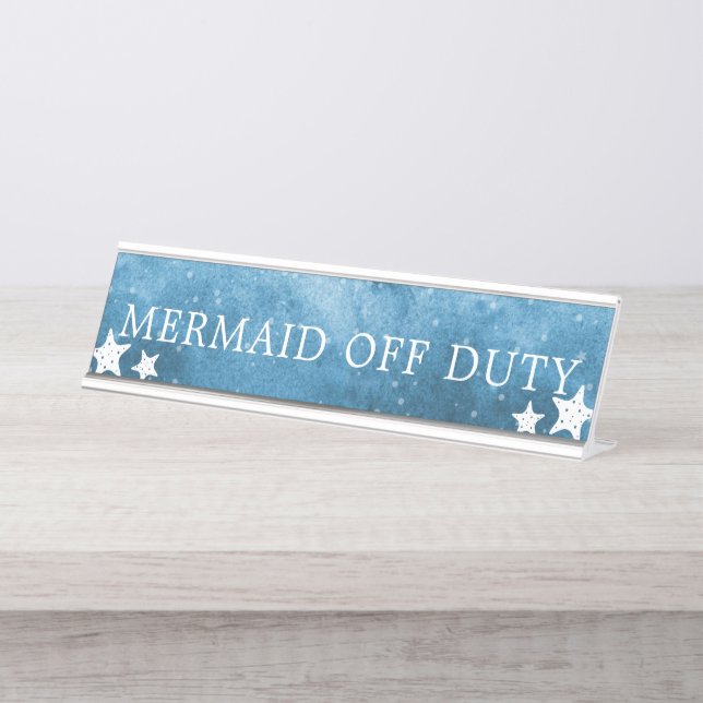Aquarellwellen Mermaid Off Duty Starfish Zeichen Schreibtischnamensplakette (Vorderseite )